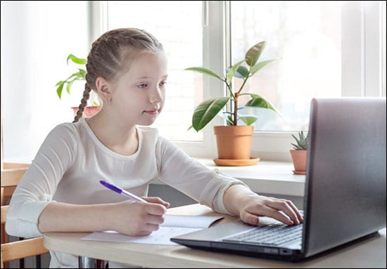 Children studying online and spending time on screens