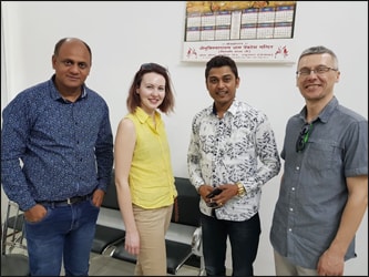 Dr. Vikram Chauhan (MD-Ayurveda) with Mr. Alexander and his wife Ms. Susan (Planet Ayurveda's Distributor in Latvia) along with Mr. Feroz Khan (Famous Punjabi Singer) at Planet Ayurveda Head Office, India.