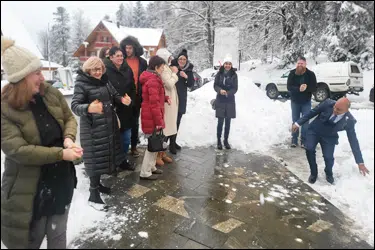 Dr. Vikram Chauhan with the students after the seminar, Playing with Snow
