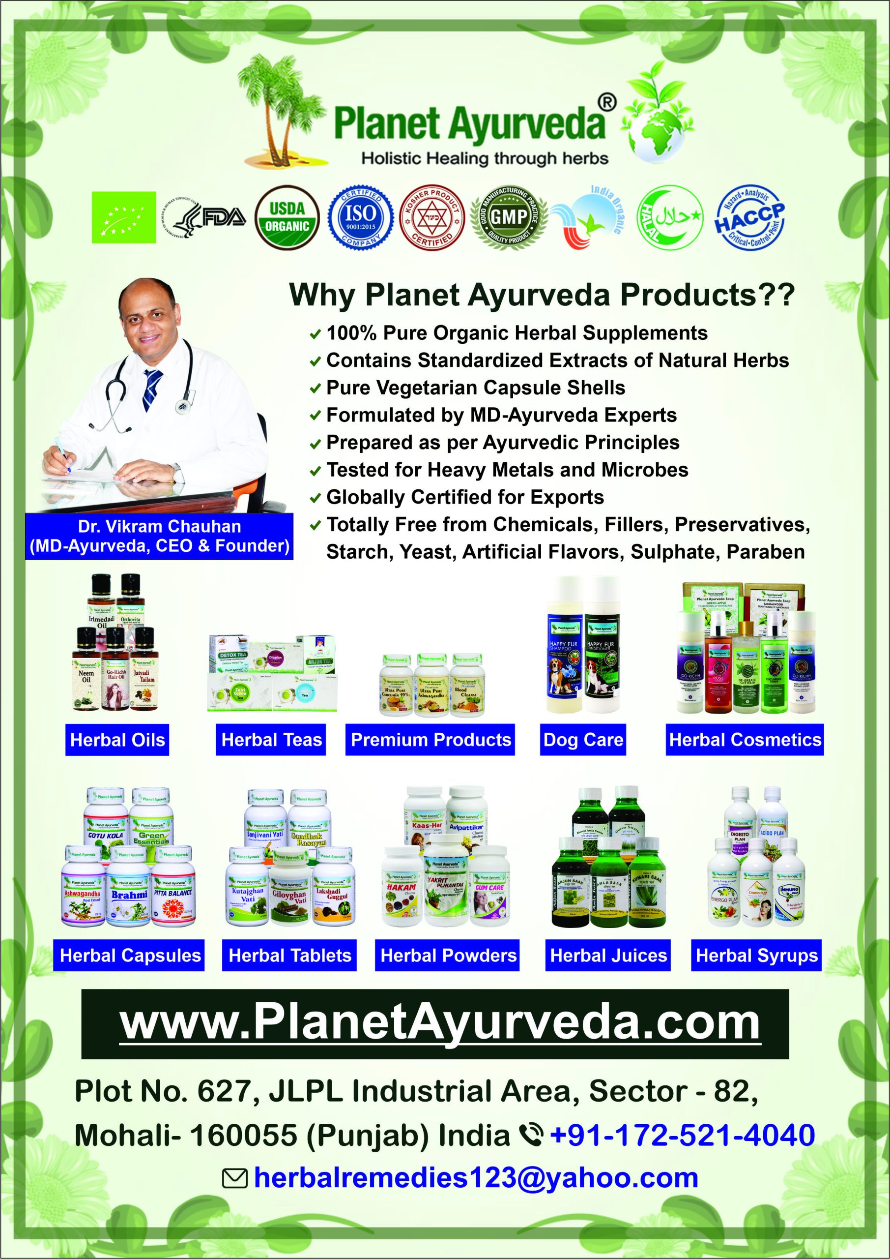 Planet Ayurveda, Planet Ayurveda Products, Holistic Healing, Dr. Vikram Chauhan, Classical Products, Why Planet Ayurveda Products Certification, Organic Herbal Supplements