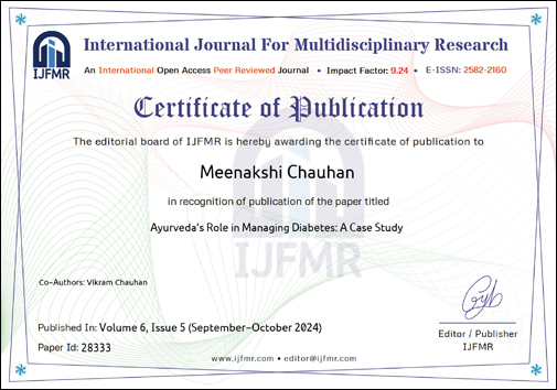 International Journal For Multidisciplinary Research, IJFMR, Research Papers, Case Study, Planet Ayurveda Research Papers, Planet Ayurveda Research Paper, Planet Ayurveda Case Study, Ayurveda's Role, Managing Diabetes mellitus, Diabetes, Dr. Meenakshi Chauhan